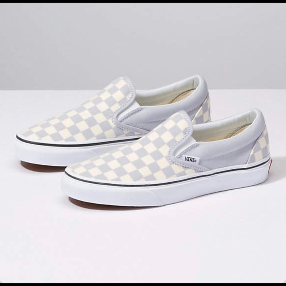 Vans Checkerboard Gray Dawn & True White Slip-ons
